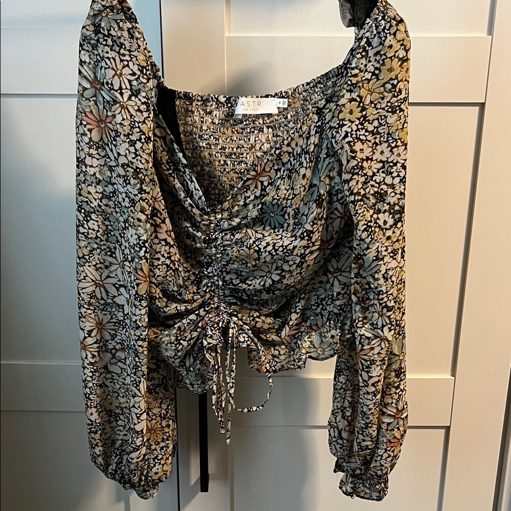 Astr Floral Print Ruched Blouse - Multicolor